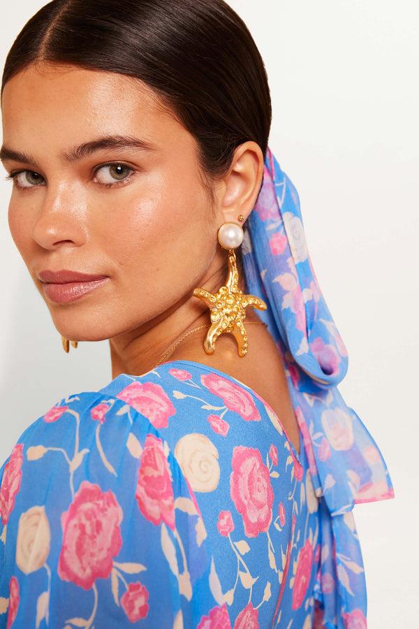 Rixo Evie Silk Midi Dress Rose Shell Blue