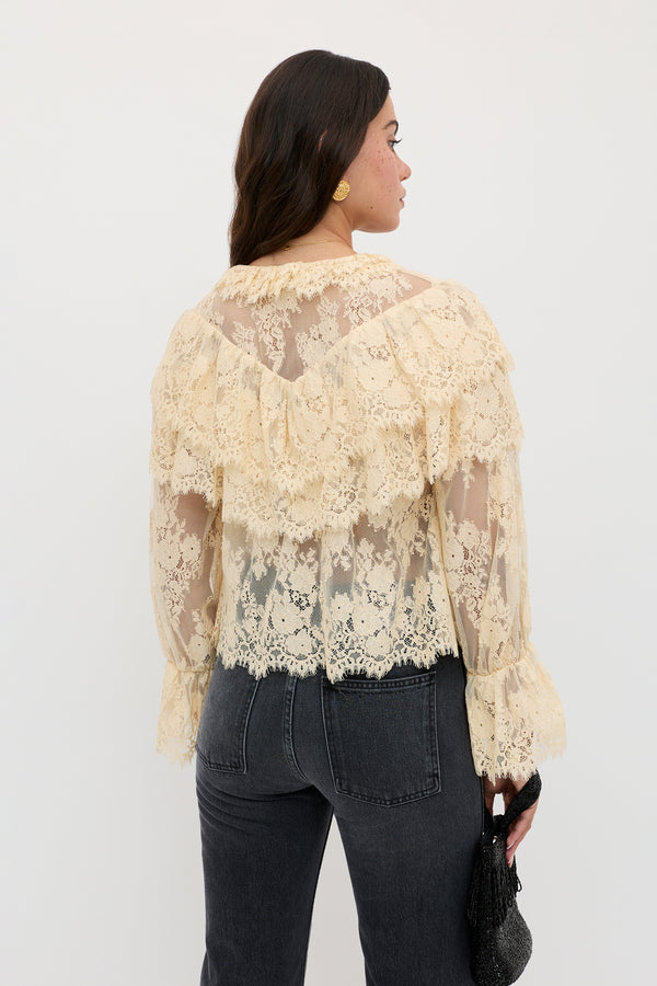 Rixo Faryn Lace Top Vintage Cream