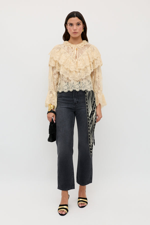 Rixo Faryn Lace Top Vintage Cream
