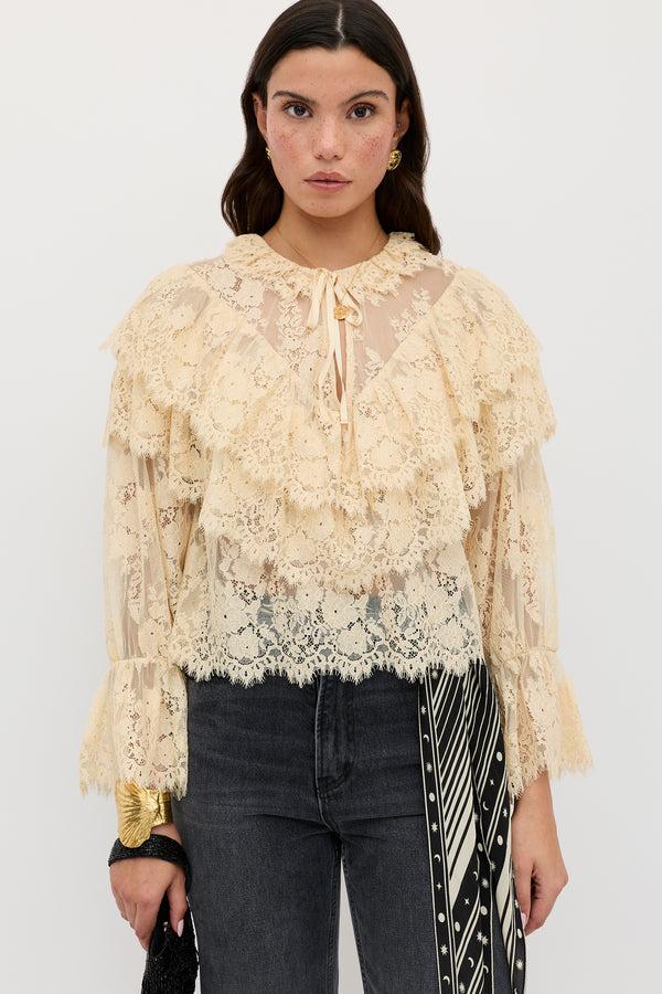 rixo Faryn Lace Top Vintage Cream