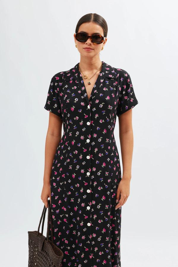 Rixo Florrie Midi Dress French Ditsy Black