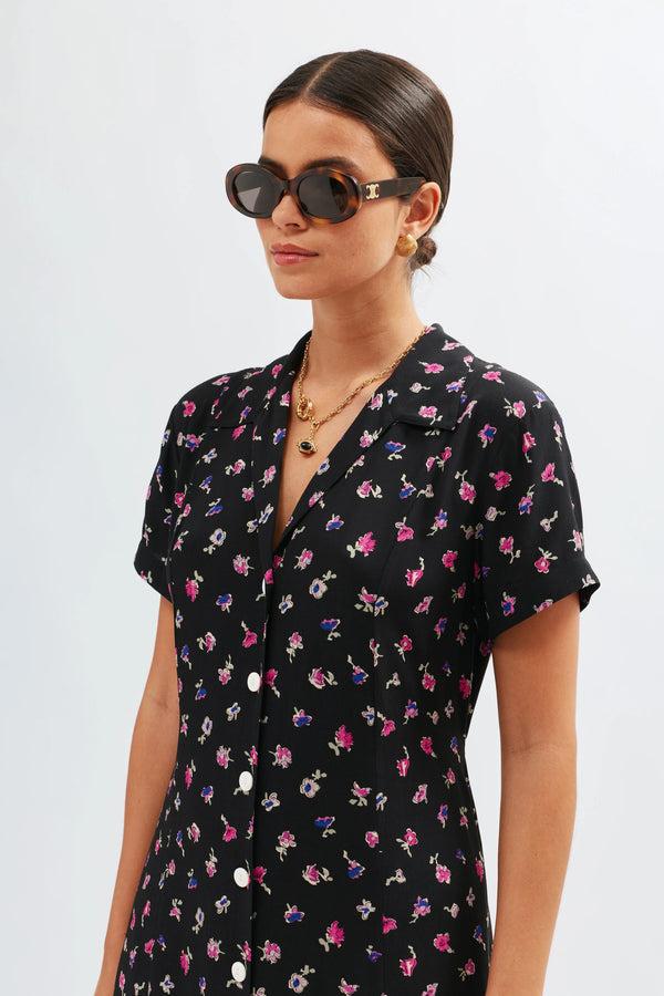 Rixo Florrie Midi Dress French Ditsy Black