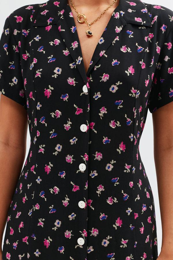 Rixo Florrie Midi Dress French Ditsy Black