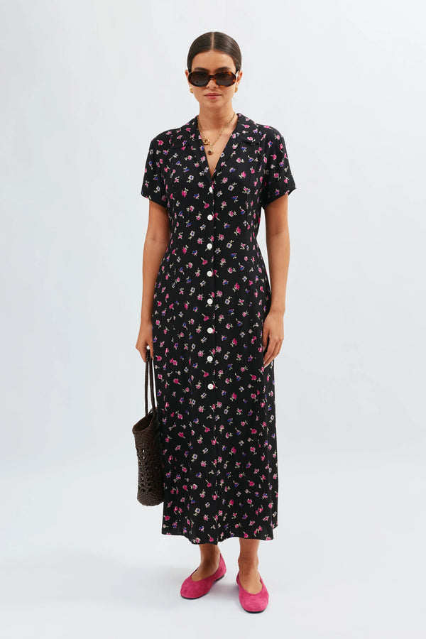 rixo Florrie Midi Dress French Ditsy Black
