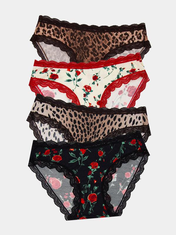 rixo Four-Pack Classic Knickers Leopard Rose Multi