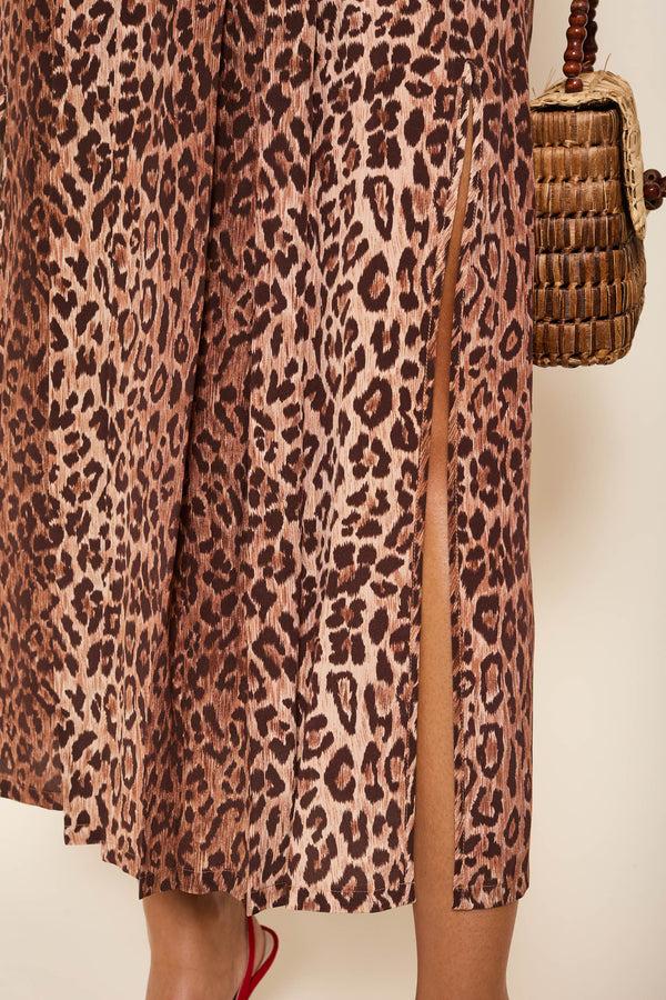 Rixo Georgia Silk Midi Skirt Leopard
