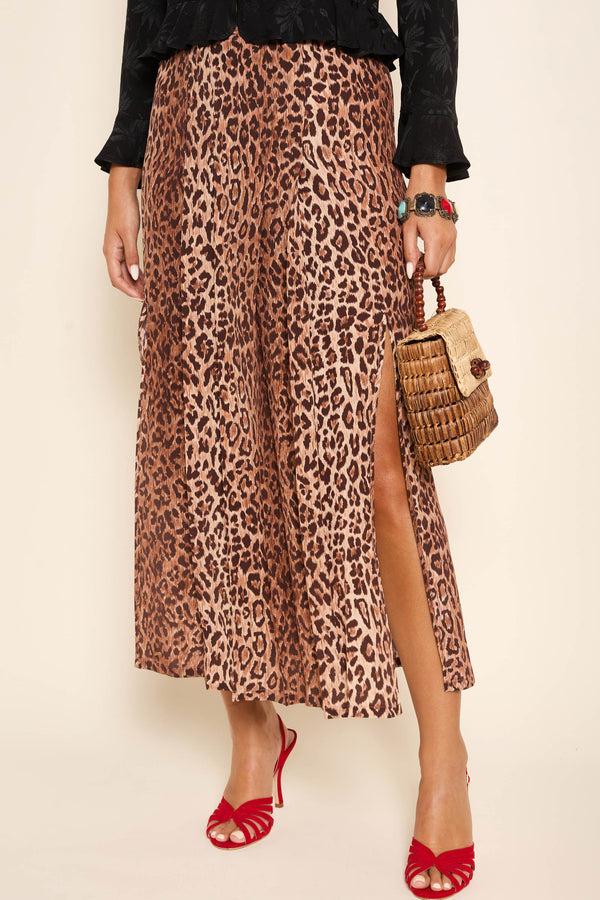 rixo Georgia Silk Midi Skirt Leopard