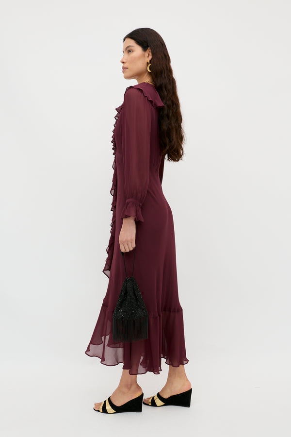 Rixo Gracye Georgette Dress Maroon