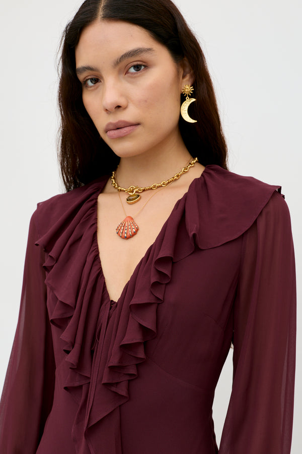 Rixo Gracye Georgette Dress Maroon