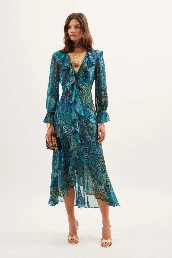 rixo Gracye Midi Dress Ibiza Night Teal