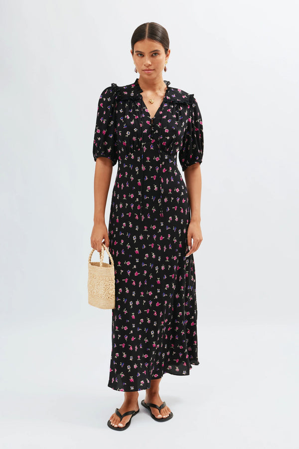 Rixo Gwen Midi Dress French Ditsy Black