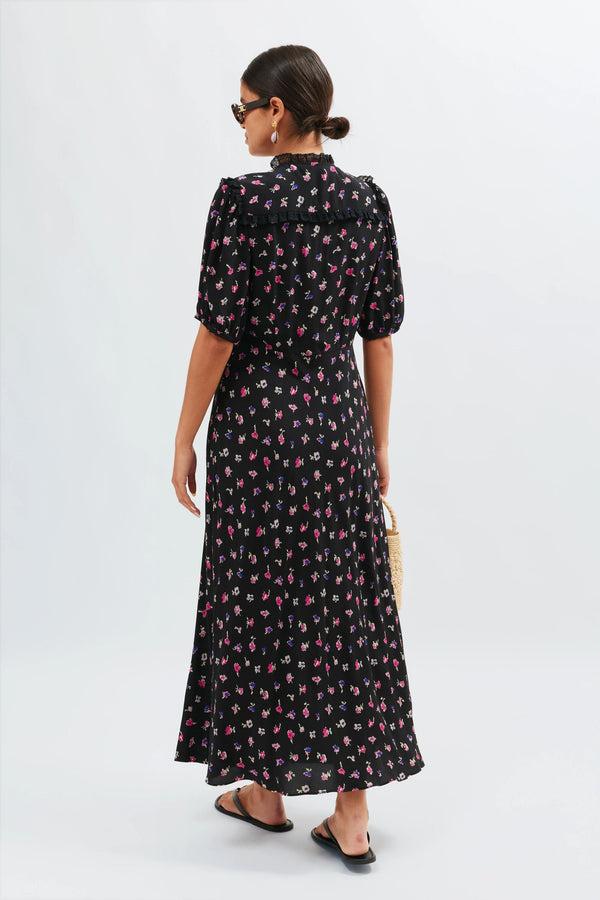 Rixo Gwen Midi Dress French Ditsy Black