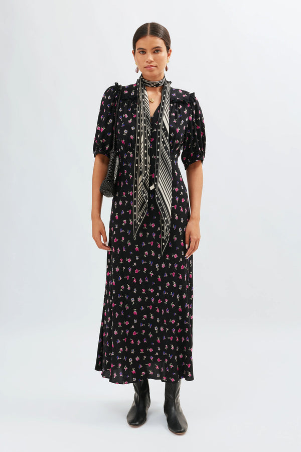 rixo Gwen Midi Dress French Ditsy Black