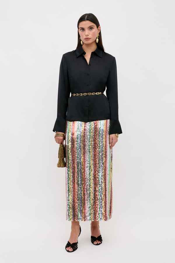 Rixo Havan Silk-Satin Shirt Black