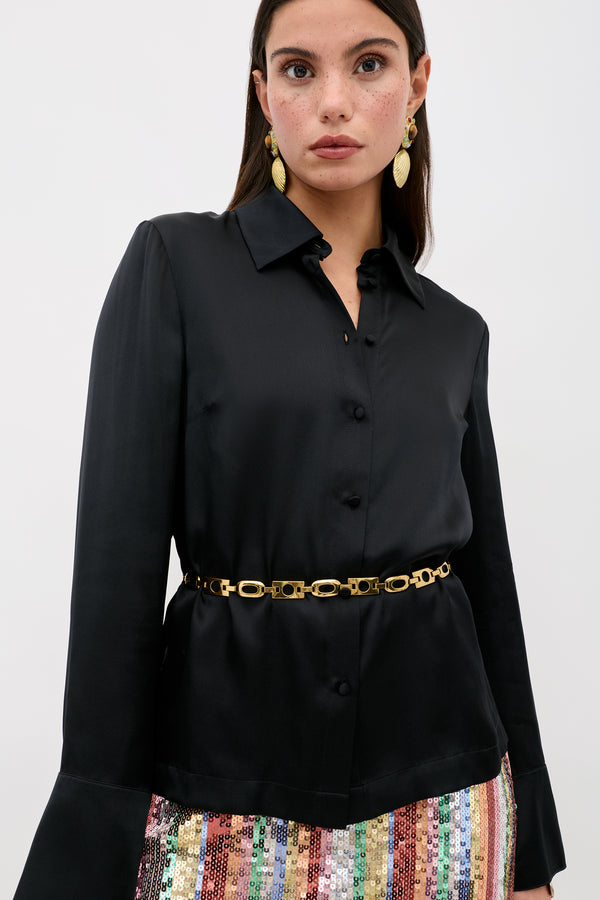 Rixo Havan Silk-Satin Shirt Black