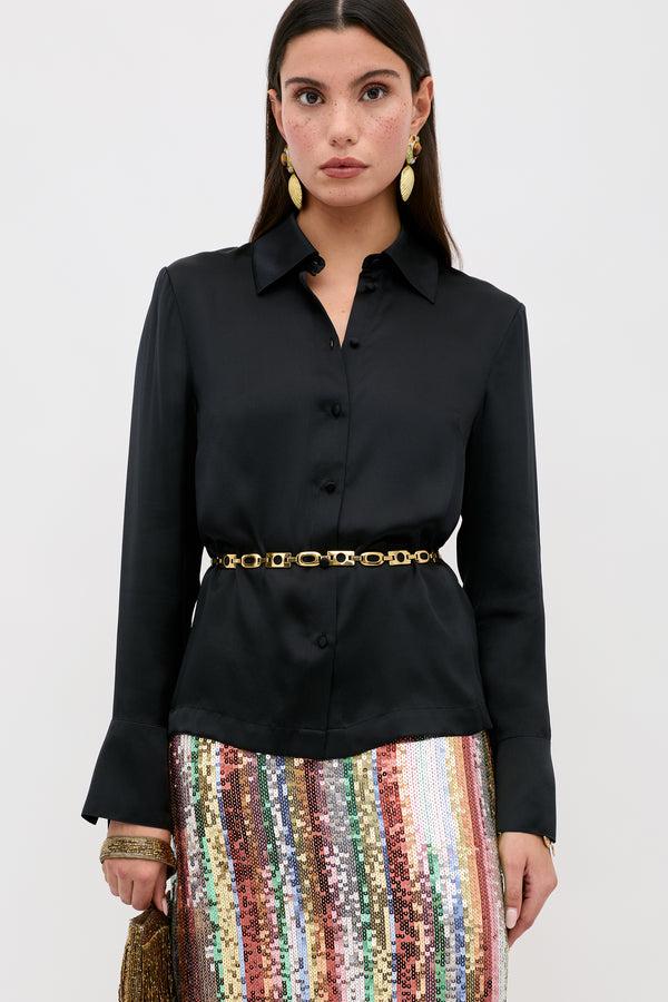 rixo Havan Silk-Satin Shirt Black
