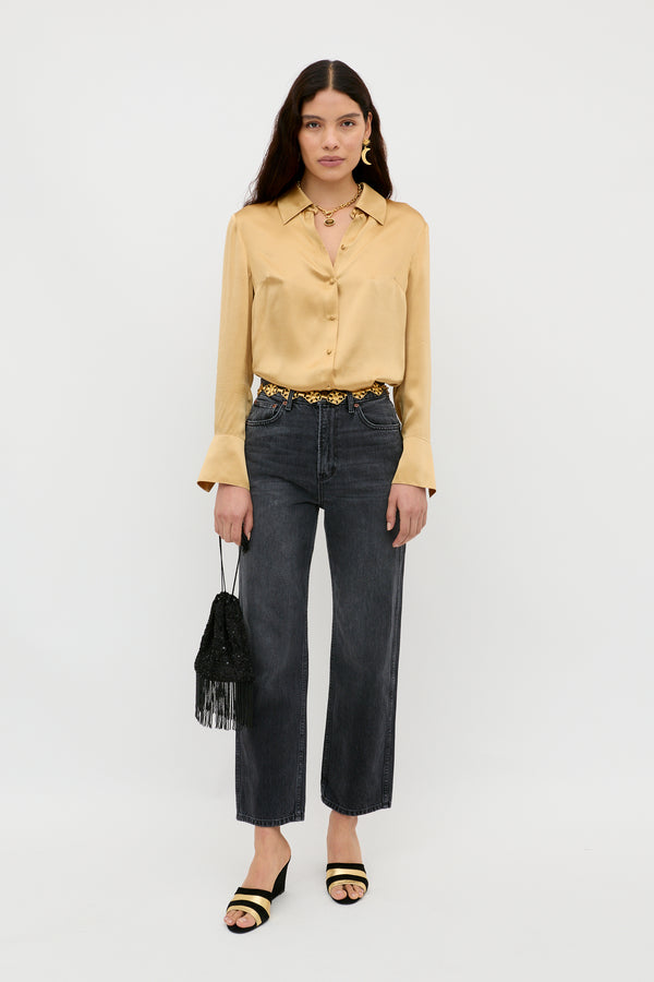 Rixo Havan Silk-Satin Top Gold