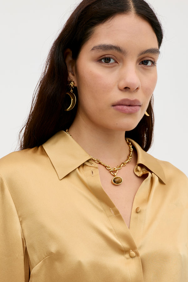 Rixo Havan Silk-Satin Top Gold