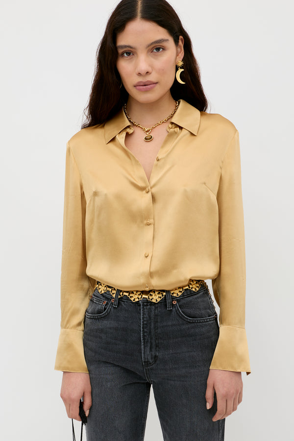 rixo Havan Silk-Satin Top Gold