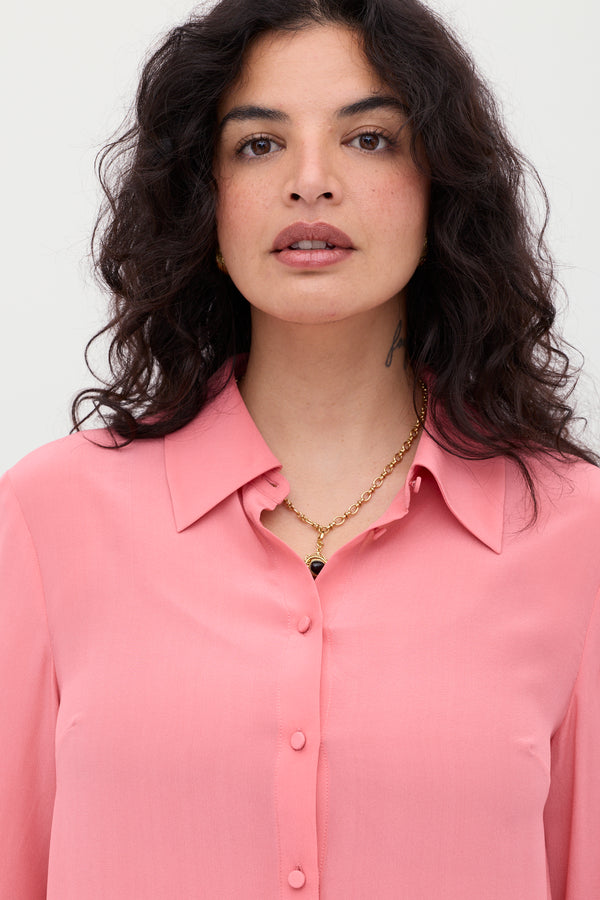 Rixo Havan Silk Shirt Pink