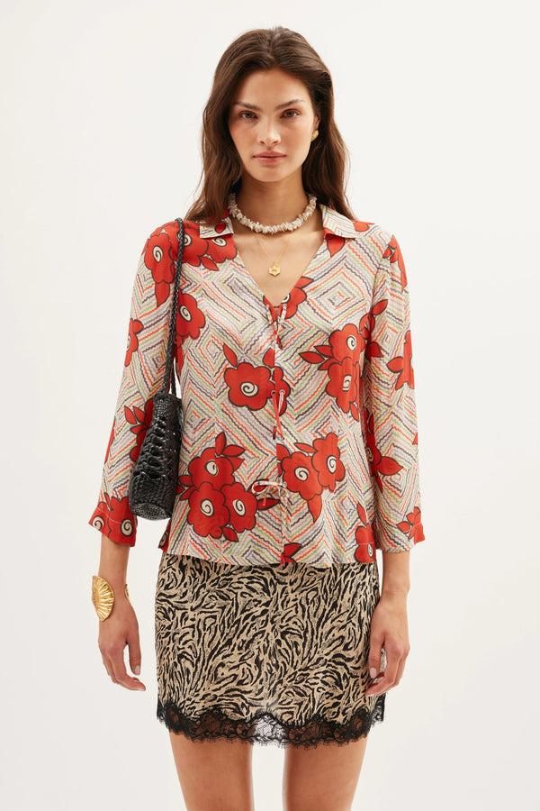 Rixo Henny Blouse Milos Floral Cream