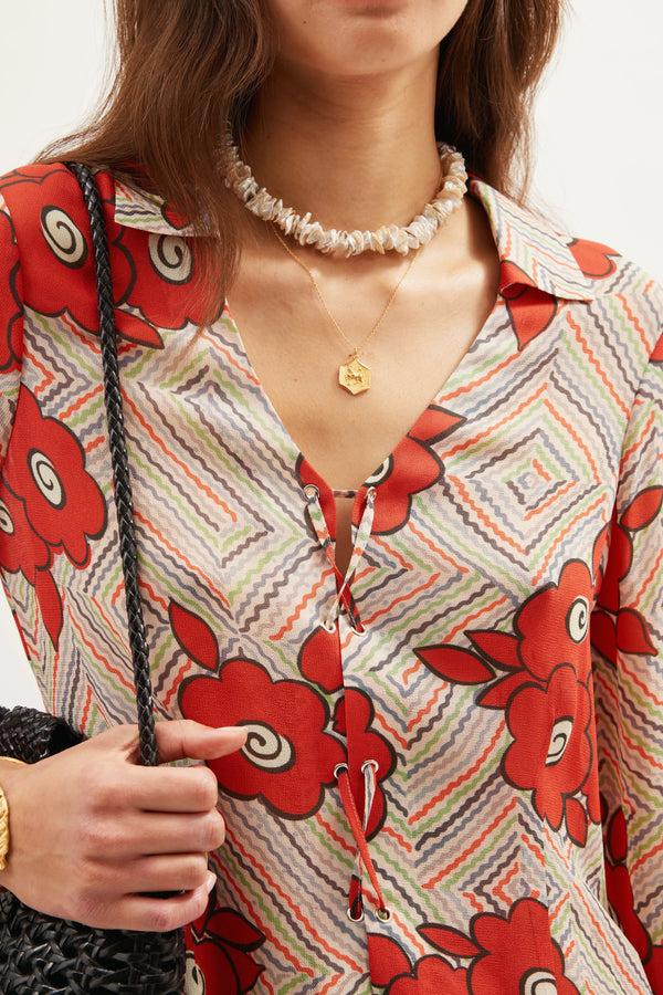 Rixo Henny Blouse Milos Floral Cream