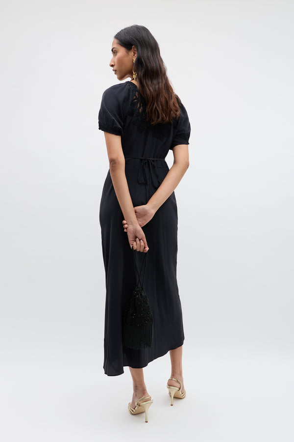 Rixo Ilaria Silk Midi Dress Black