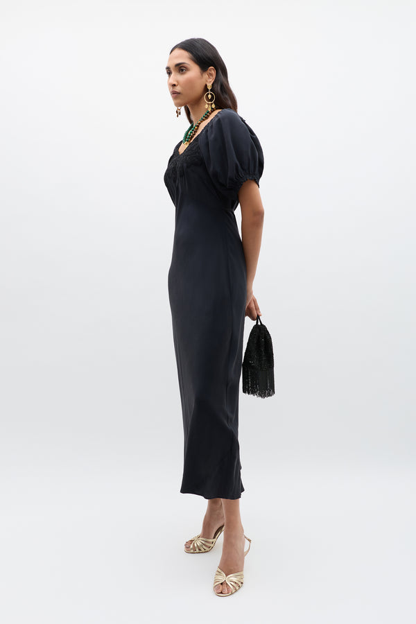Rixo Ilaria Silk Midi Dress Black
