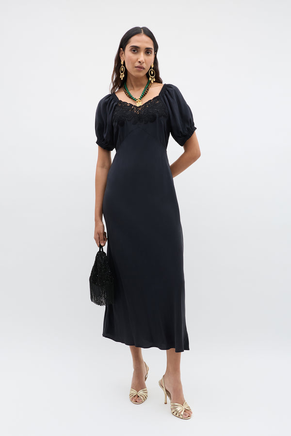 rixo Ilaria Silk Midi Dress Black
