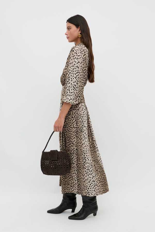 Rixo Izzy Shirt Dress Antelope Spot Jacquard Black