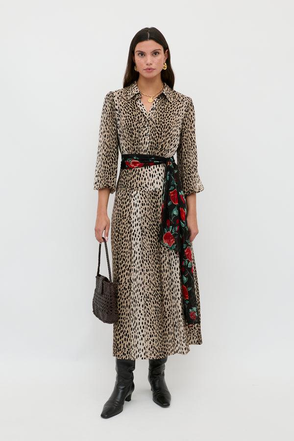 Rixo Izzy Shirt Dress Antelope Spot Jacquard Black