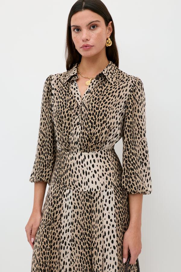 Rixo Izzy Shirt Dress Antelope Spot Jacquard Black