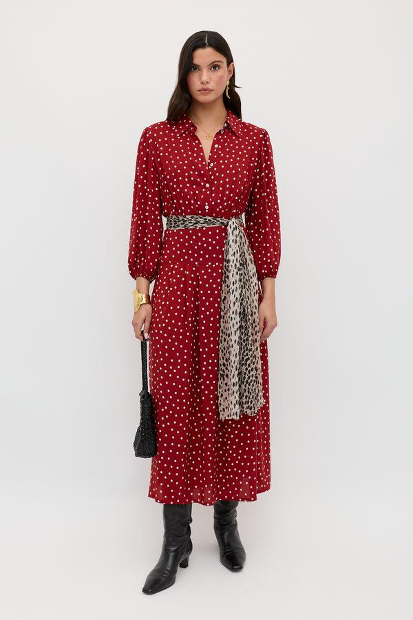 Rixo Izzy Shirt Dress Layla Dot Red