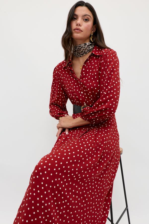rixo Izzy Shirt Dress Layla Dot Red