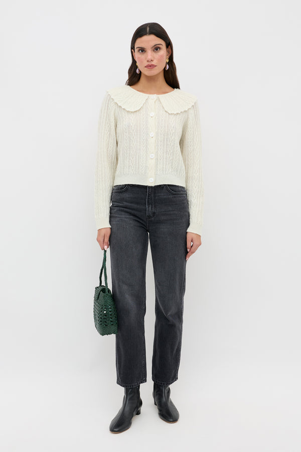 Rixo Jelena Wool-Blend Cardigan Cream