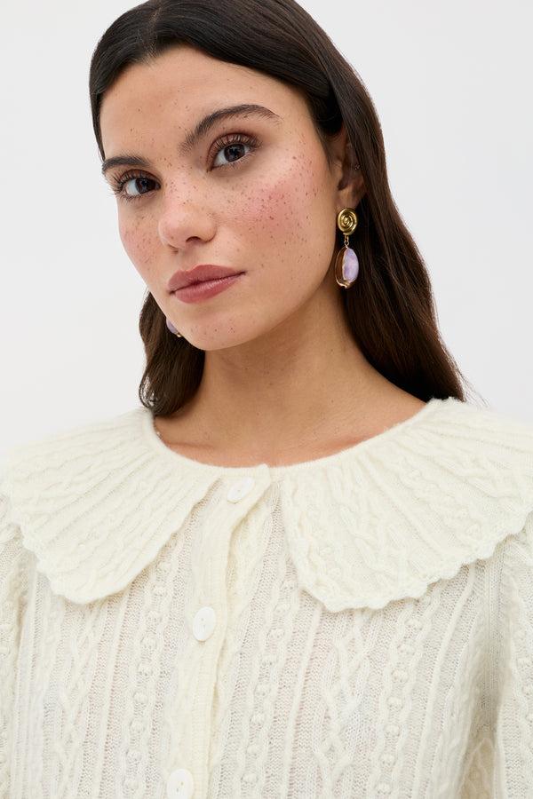 Rixo Jelena Wool-Blend Cardigan Cream