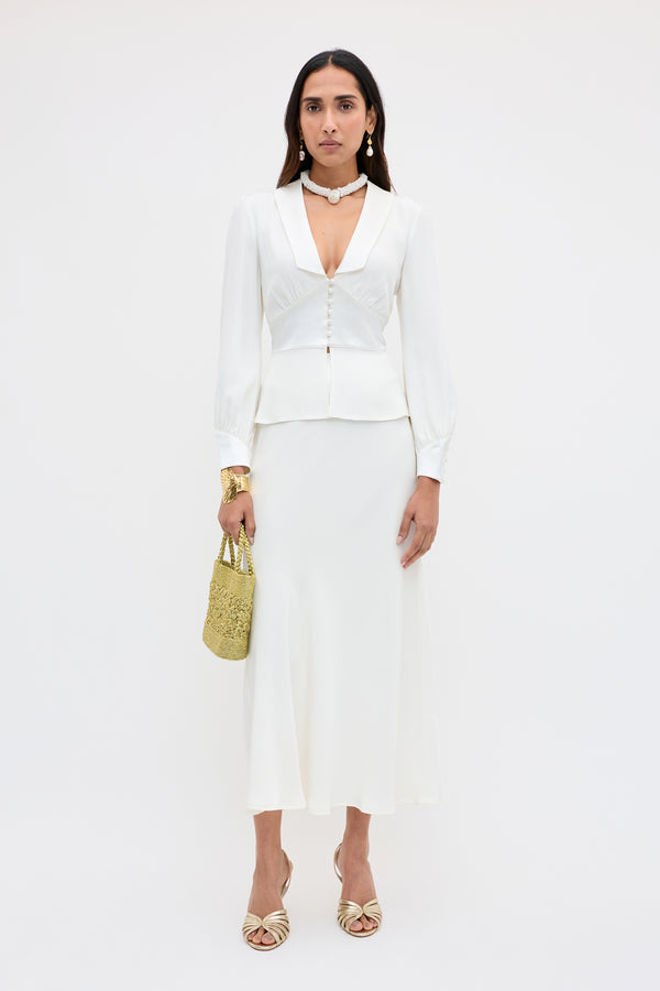 rixo Joan Silk Skirt Satin Back Silk Crepe