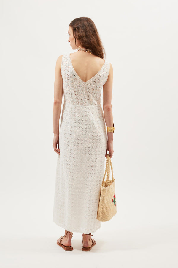 Rixo Jocelyn Broderie Cotton Dress Ivory