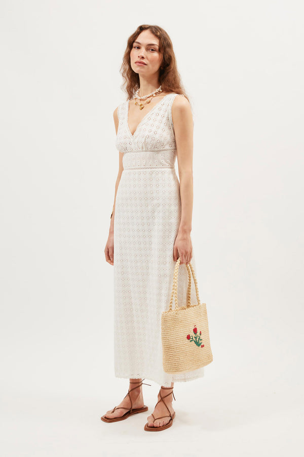 rixo Jocelyn Broderie Cotton Dress Ivory
