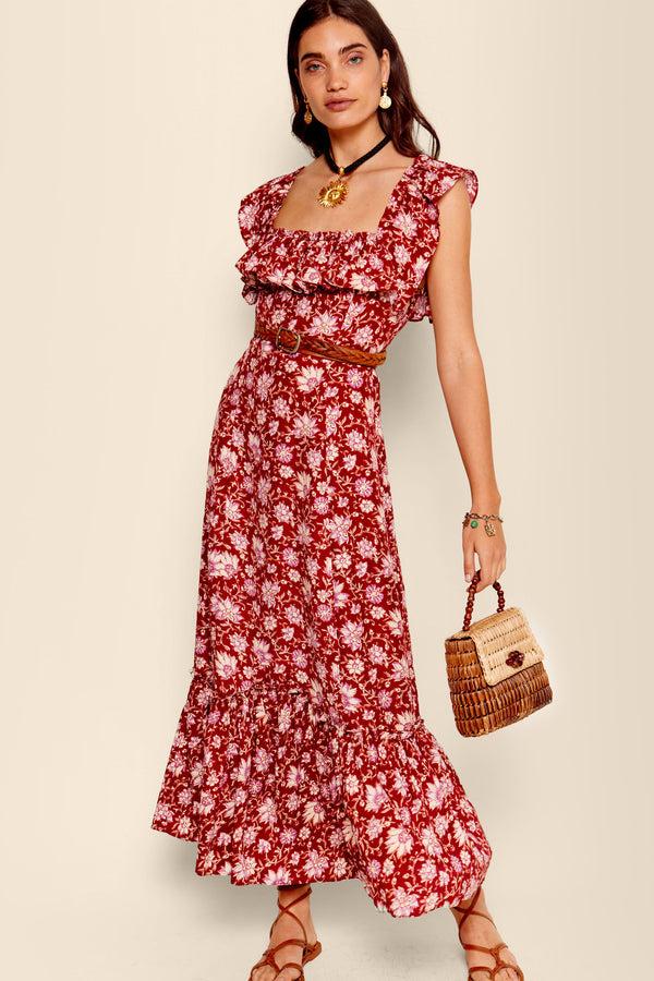Rixo June Midi Dress Jaipur Floral Red