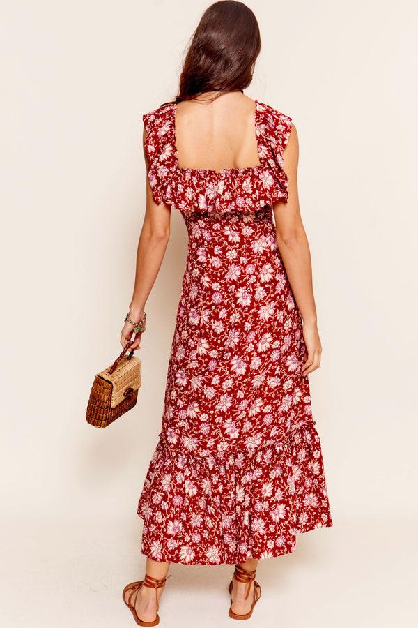 Rixo June Midi Dress Jaipur Floral Red