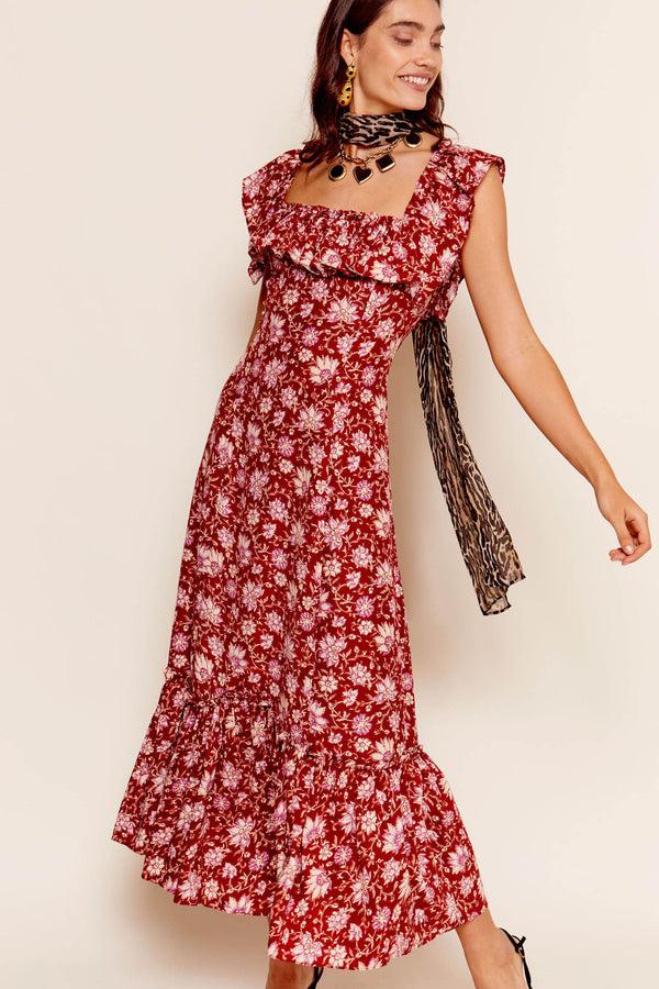 rixo June Midi Dress Jaipur Floral Red