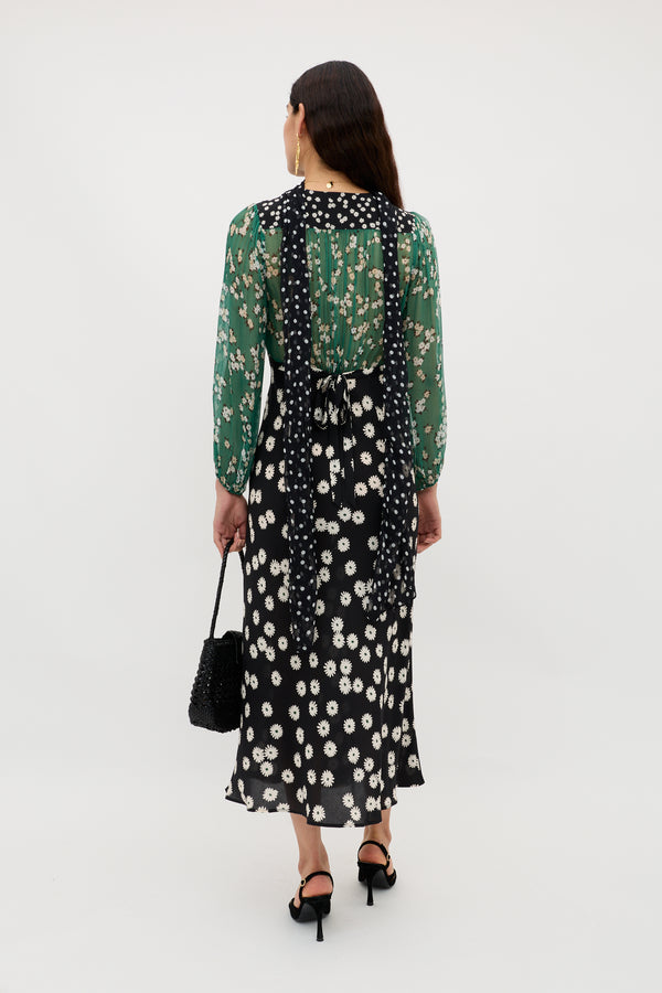 Rixo Kaila Silk Dress City Floral Mix Olive