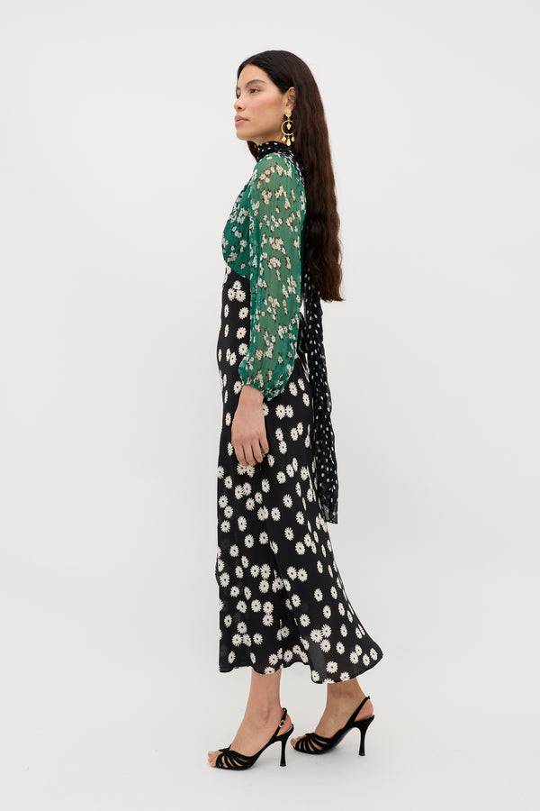 Rixo Kaila Silk Dress City Floral Mix Olive