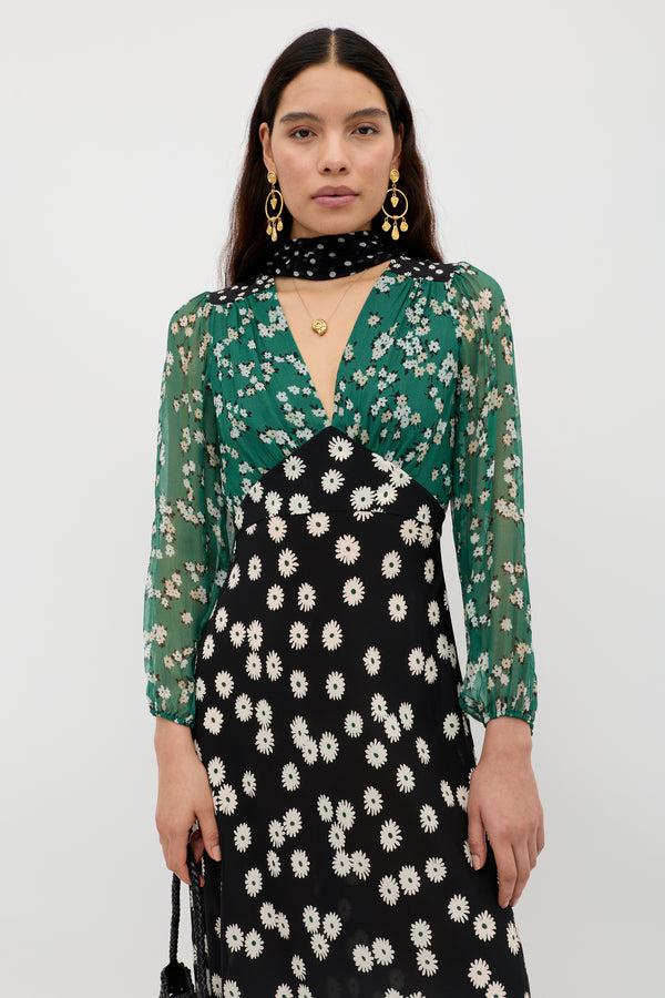 Rixo Kaila Silk Dress City Floral Mix Olive