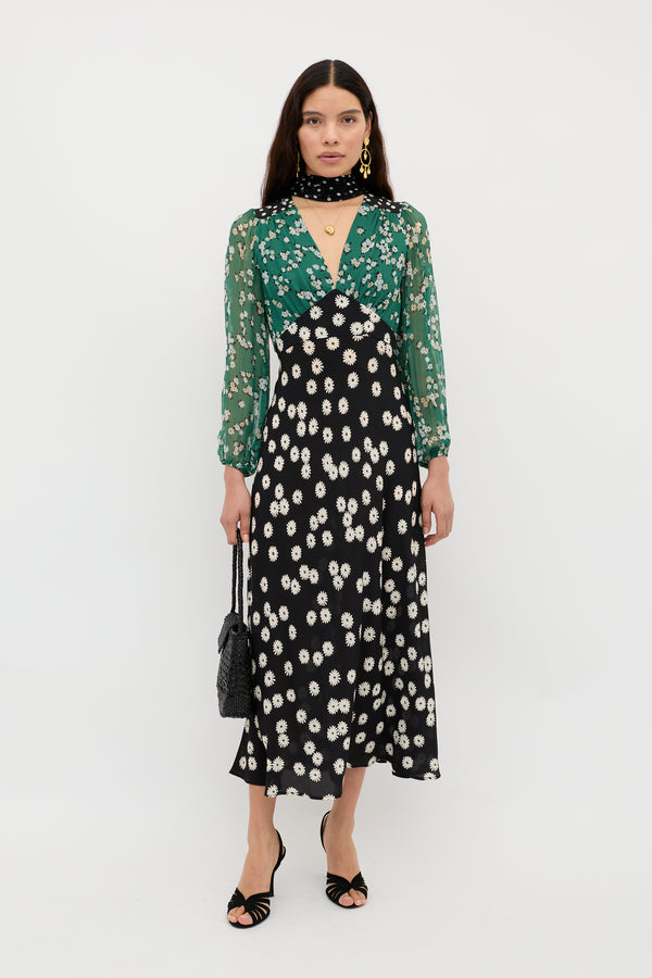 rixo Kaila Silk Dress City Floral Mix Olive