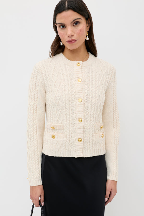 Rixo Kamina Wool Cardigan Cream