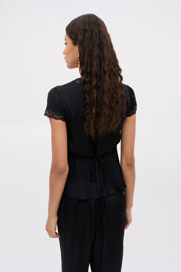 Rixo Karia Satin Top Black