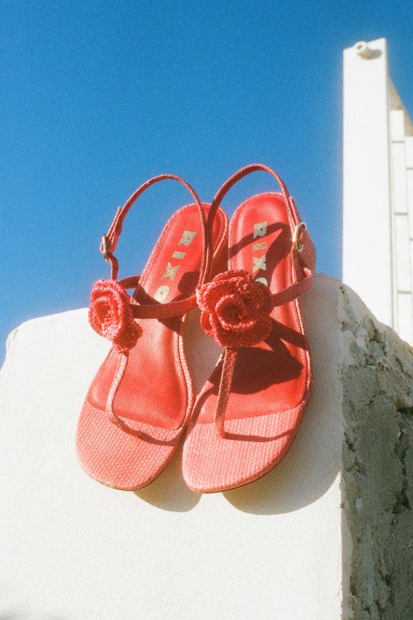 Rixo Kasey Raffia Sandals Red