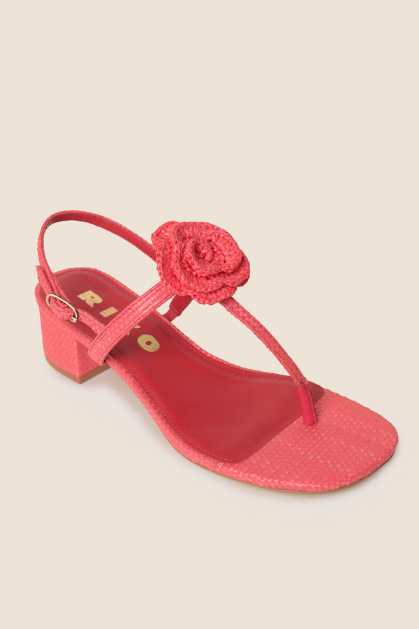 Rixo Kasey Raffia Sandals Red